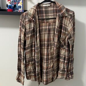 BE COOL Brown and Tan Plaid Button Down Shirt